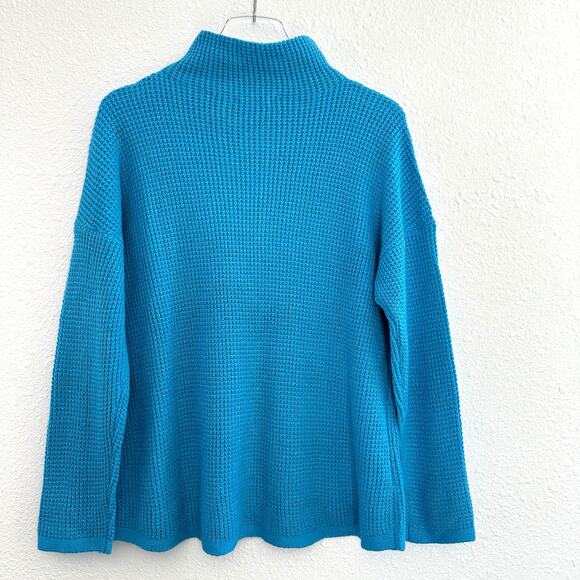 J Jill Textured Funnel Neck Sweater in Pacific Medium Waffle Knit Coastal Modest - Picture 3 of 8